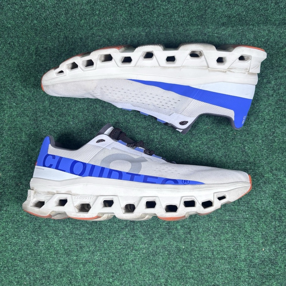 On Cloudmonster Men's Frost White Cobalt Blue Cloud Running Shoes Sneakers M14